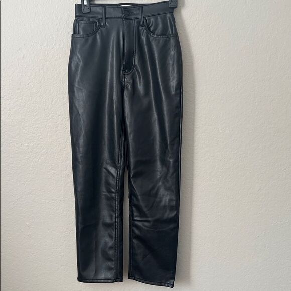 Abercrombie & Fitch Black Ultra High Ankle Straight Vegan Leather Pants SZ 24 - Picture 2 of 16